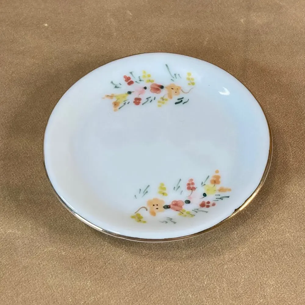 Vintage 90s Miniature Porcelain Tea Set w/Gilding and Floral Trim Doll Set EUC